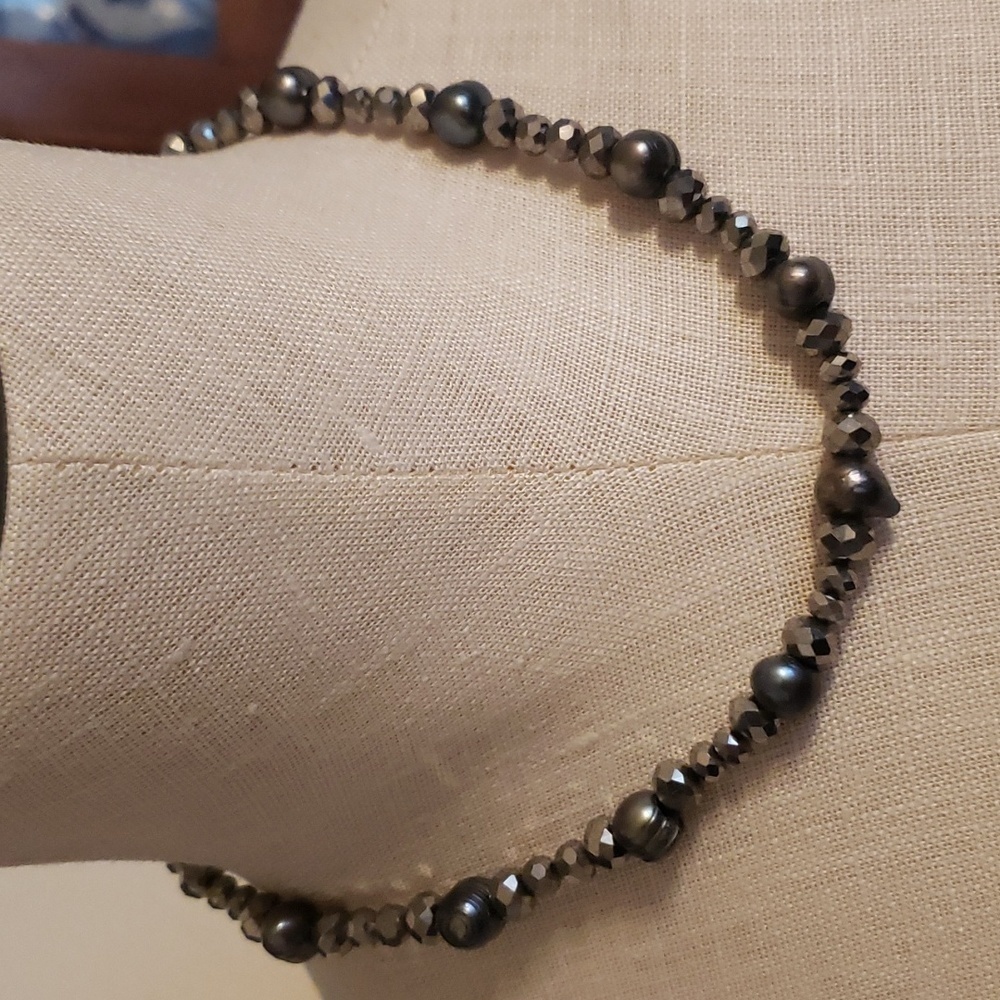 Black freshwater pearls with silver glass beads.